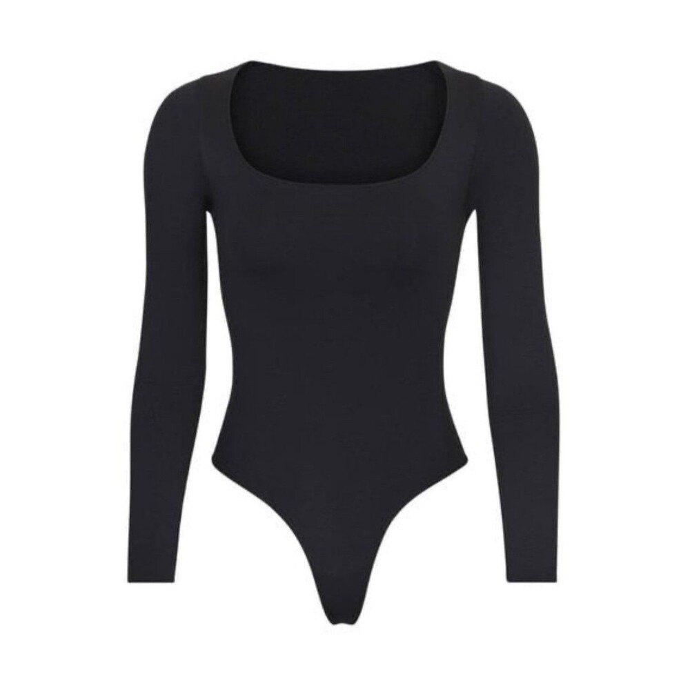 Skims Essential Long Sleeve Scoop Neck Bodysuit Onyx